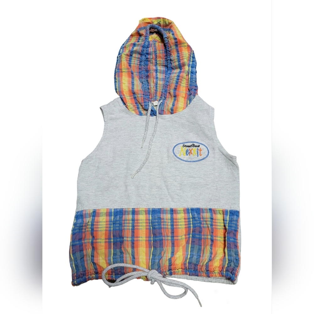 Vintage 1990s Next Exit Street Beat Nexxit sleeveless hooded plaid shirt